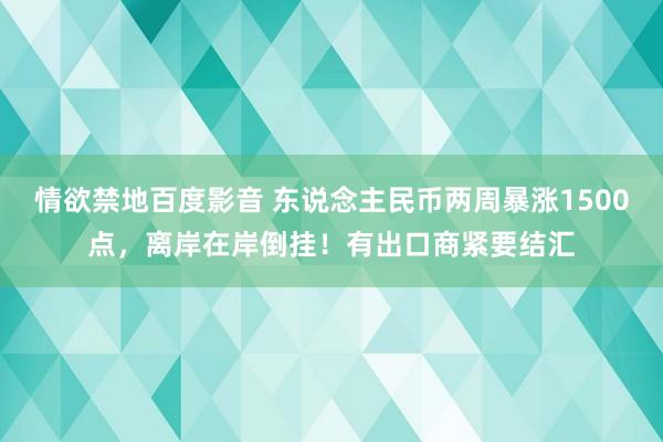 情欲禁地百度影音 东说念主民币两周暴涨1500点，离岸在岸倒挂！有出口商紧要结汇